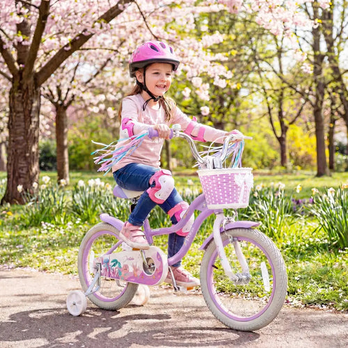 16 Inch Kids Bike Adjustable with Basket and Streamers Purple - Princess of the Sea Theme - Purple - Kids Bike