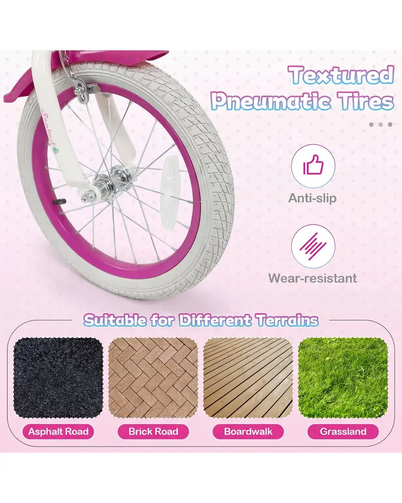 16-Inch Kids Bike Adjustable with Basket and Streamers Rose Red - Princess of the Sea Theme - Rose Red - Kids Bike