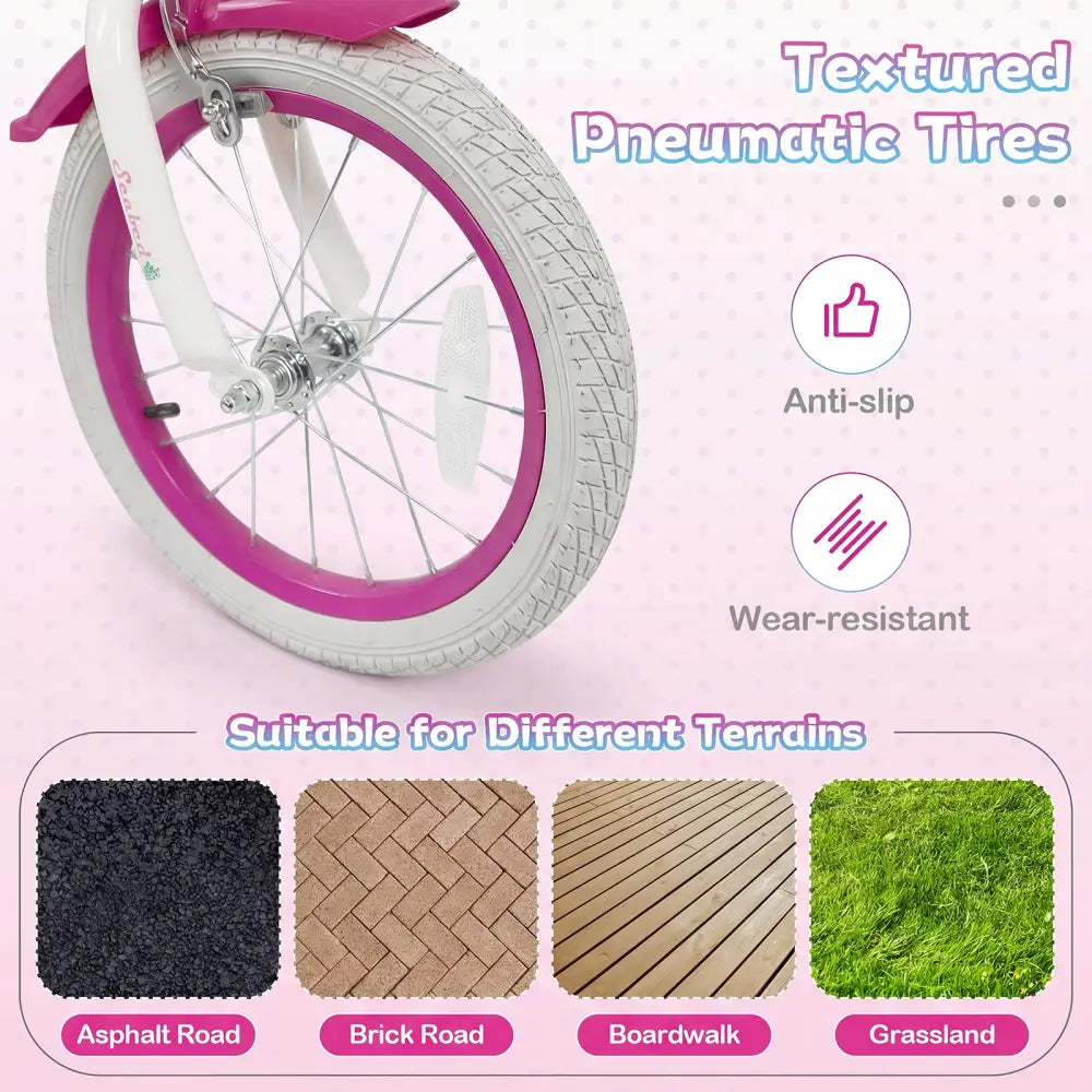 16-Inch Kids Bike Adjustable with Basket and Streamers Rose Red - Princess of the Sea Theme - Rose Red - Kids Bike