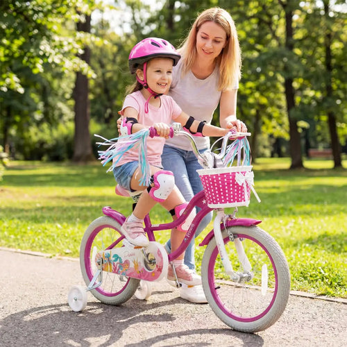 16-Inch Kids Bike Adjustable with Basket and Streamers Rose Red - Princess of the Sea Theme - Rose Red - Kids Bike