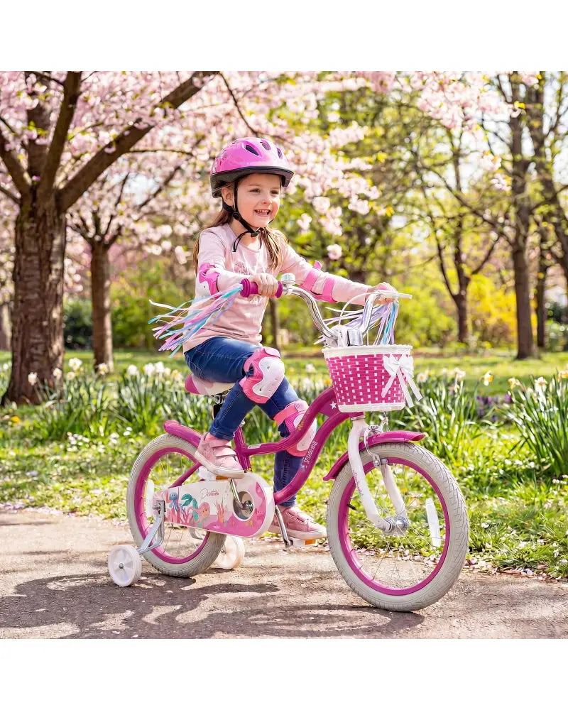 16-Inch Kids Bike Adjustable with Basket and Streamers Rose Red - Princess of the Sea Theme - Rose Red - Kids Bike