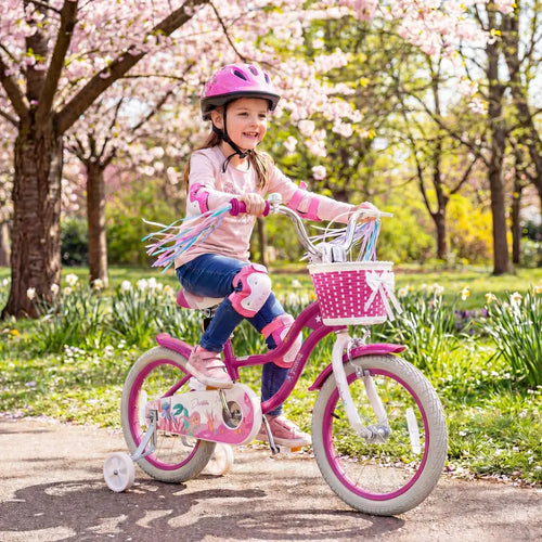 16-Inch Kids Bike Adjustable with Basket and Streamers Rose Red - Princess of the Sea Theme - Rose Red - Kids Bike