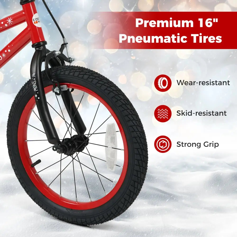 16 Inch Kids Bike Adjustable with Christmas Music & Flag for Aged 4-7 Years Old - Red - Kids Bike