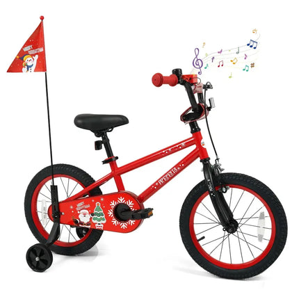 16 Inch Kids Bike Adjustable with Christmas Music & Flag for Aged 4 - 7 Years Old - Oasis Home Essentials