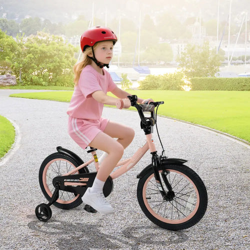 16 Inch Kids Bike Adjustable with Removable Training Wheels Pink for 3-8 Years Old - Pink - Kids Bike