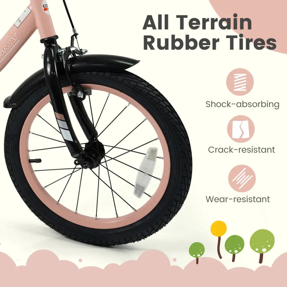 16 Inch Kids Bike Adjustable with Removable Training Wheels Pink for 3-8 Years Old - Pink - Kids Bike