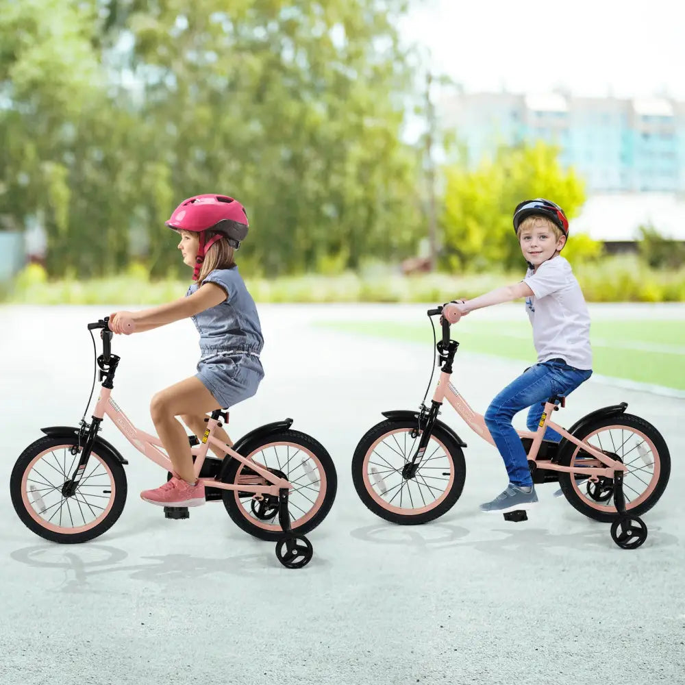 16 Inch Kids Bike Adjustable with Removable Training Wheels Pink for 3-8 Years Old - Pink - Kids Bike