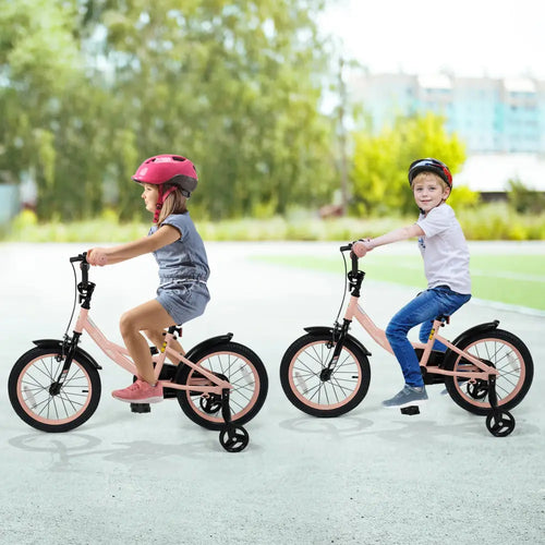 16 Inch Kids Bike Adjustable with Removable Training Wheels Pink for 3-8 Years Old - Pink - Kids Bike