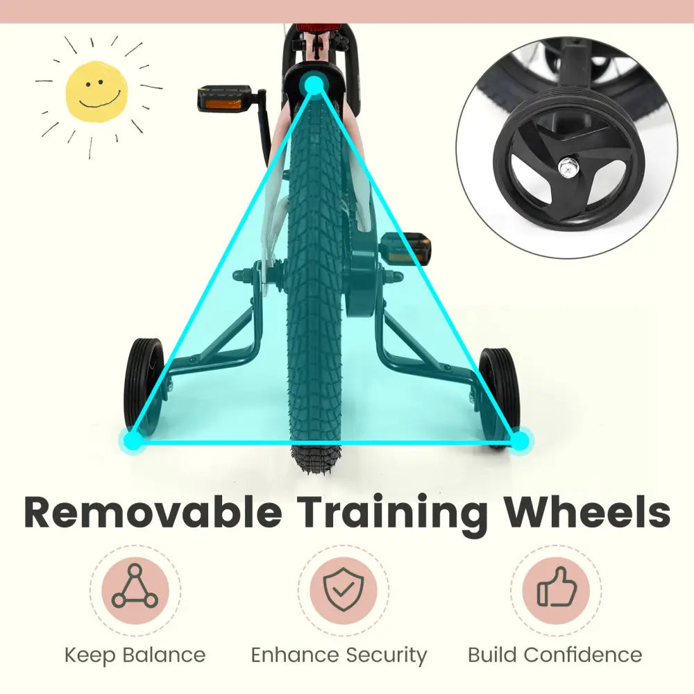 16 Inch Kids Bike Adjustable with Removable Training Wheels Pink for 3-8 Years Old - Pink - Kids Bike