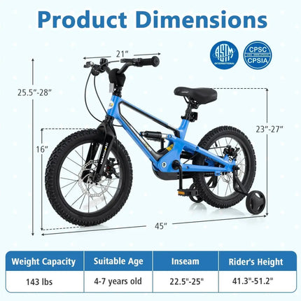 16 Inch Kids Bike Adjustable with Shock Absorber and Bell for Aged 4 to 7 - 16 inches - Oasis Home Essentials