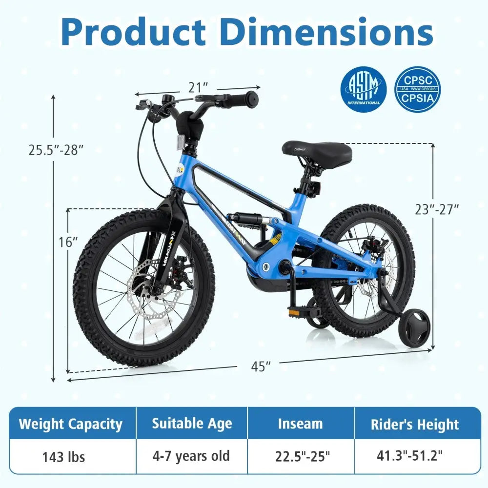 16 Inch Kids Bike Adjustable with Shock Absorber and Bell for Aged 4 to 7 - 16 inches - Oasis Home Essentials