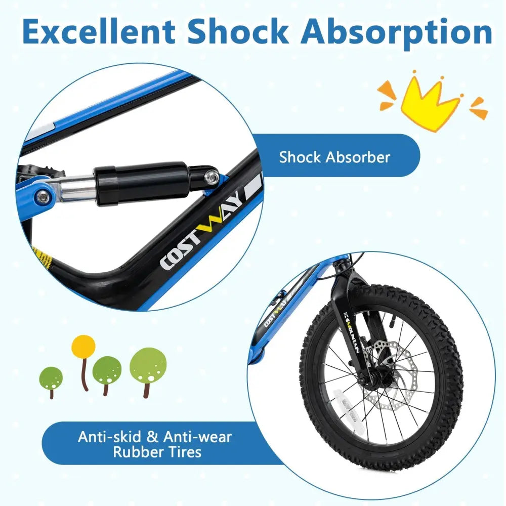 16 Inch Kids Bike Adjustable with Shock Absorber and Bell for Aged 4 to 7 - 16 inches - Oasis Home Essentials