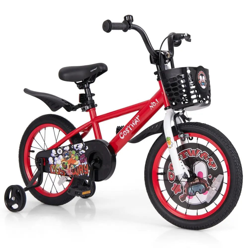 16 Inch Kids Bike Adjustable with Storage Basket and Double Brake for 4 - 8 Years Old - 16 inches - Oasis Home Essentials