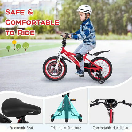 16 Inch Kids Bike Adjustable with Storage Basket and Double Brake for 4 - 8 Years Old - 16 inches - Oasis Home Essentials