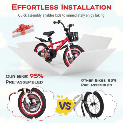 16 Inch Kids Bike Adjustable with Storage Basket and Double Brake for 4 - 8 Years Old - 16 inches - Oasis Home Essentials