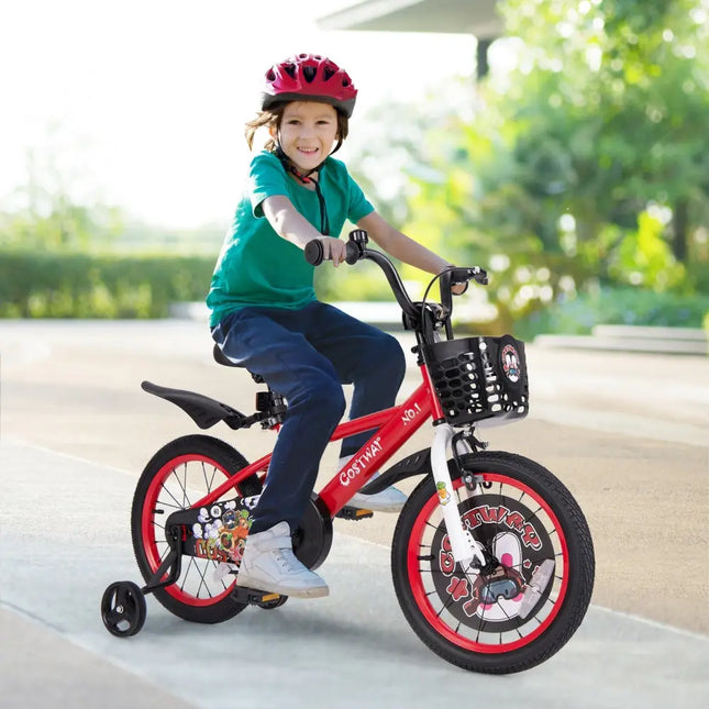 16 Inch Kids Bike Adjustable with Storage Basket and Double Brake for 4 - 8 Years Old - 16 inches - Oasis Home Essentials