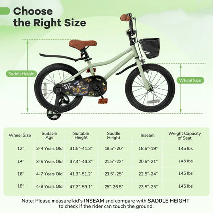 16 - Inch Kids Bike Adjustable with Training Wheels for 4 - 7 Years Old - Oasis Home Essentials