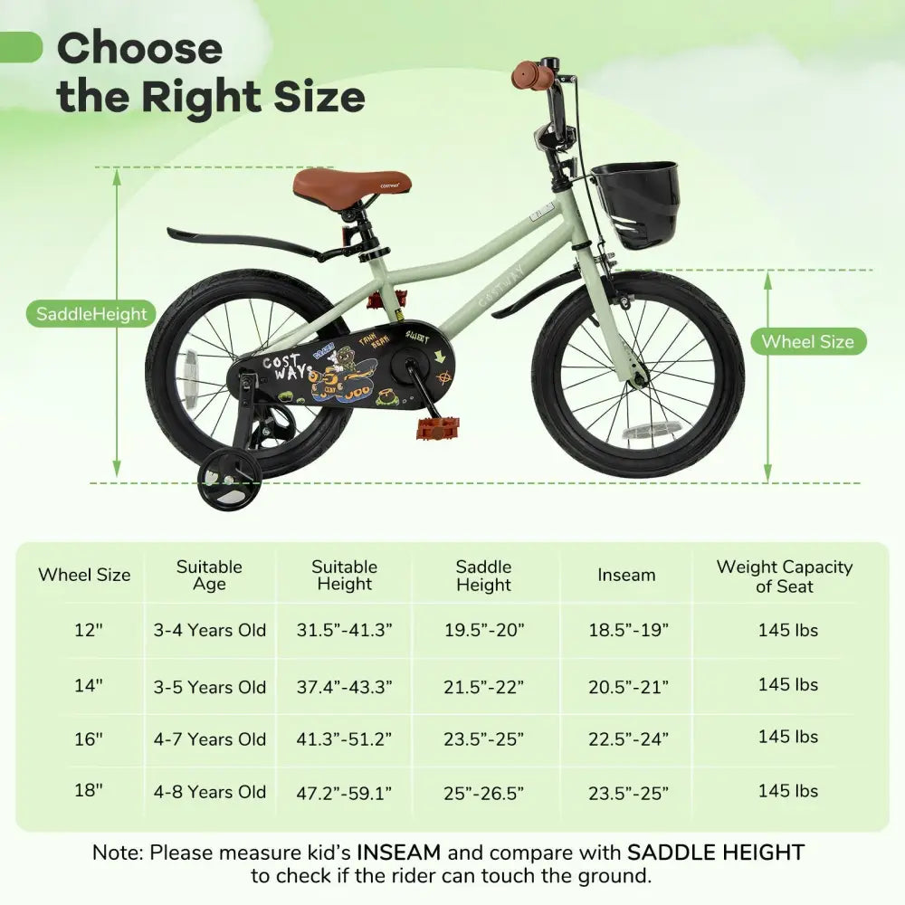 16 - Inch Kids Bike Adjustable with Training Wheels for 4 - 7 Years Old - Oasis Home Essentials