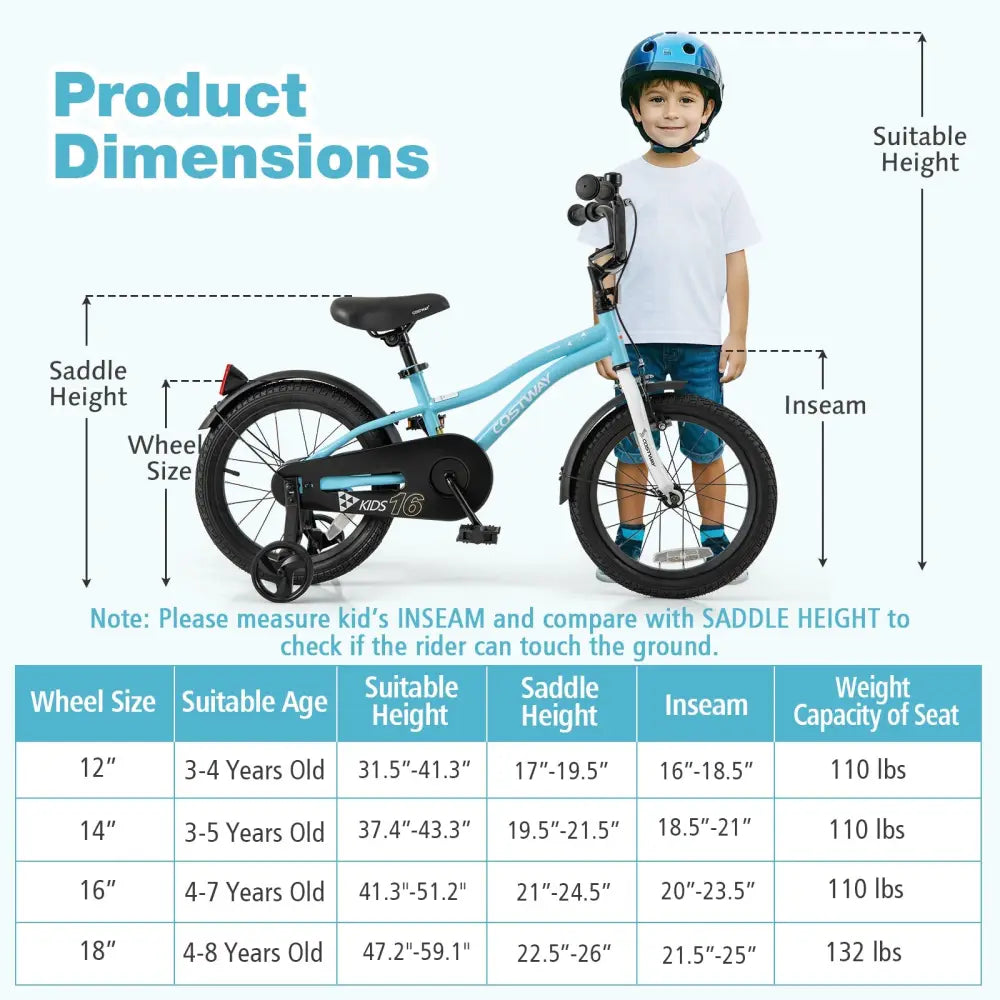16 - Inch Kids Bike for 4 - 7 Years Old Children Bicycle with Training Wheels - Oasis Home Essentials