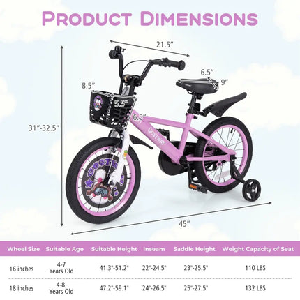 16 Inch Kids Bike for 4 - 8 Years Old Sport Bicycle with Adjustable Handlebar and Saddle - 16 inches - Oasis Home Essentials