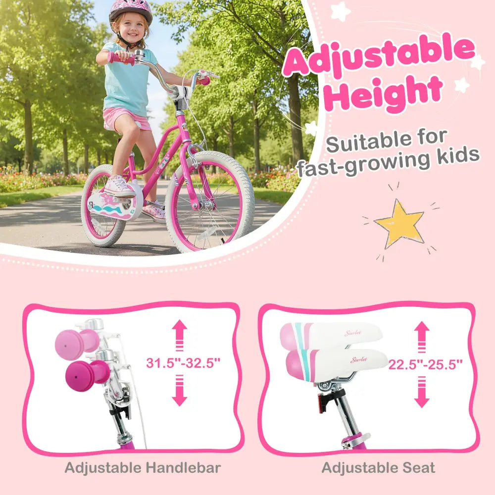 16 Inch Kids Bike for Aged 3-8 Years Old with Adjustable Handlebar Pink- Starlight Wave - Pink - Kids Bike