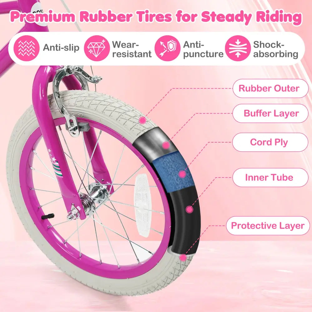 16 Inch Kids Bike for Aged 3-8 Years Old with Adjustable Handlebar Pink- Starlight Wave - Pink - Kids Bike
