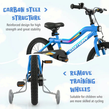 16 Inch Kids Bike LED Lighted Adjustable with Training Wheels for 4 - 7 Years Old Kids - 16 inches - Oasis Home Essentials