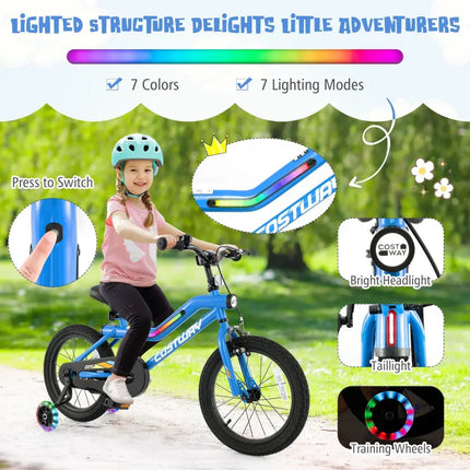16 Inch Kids Bike LED Lighted Adjustable with Training Wheels for 4 - 7 Years Old Kids - 16 inches - Oasis Home Essentials