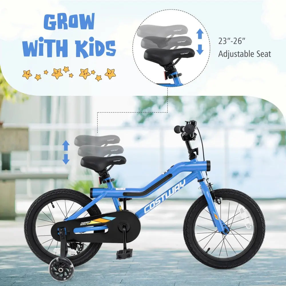 16 Inch Kids Bike LED Lighted Adjustable with Training Wheels for 4 - 7 Years Old Kids - 16 inches - Oasis Home Essentials