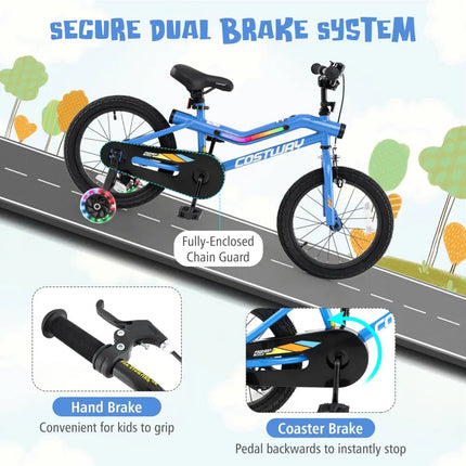 16 Inch Kids Bike LED Lighted Adjustable with Training Wheels for 4 - 7 Years Old Kids - 16 inches - Oasis Home Essentials