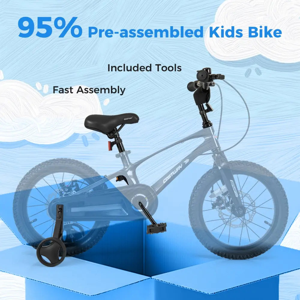16 Inch Kids Bike Lightweight with 2 Removable Training Wheels for Aged 4-7-16 inches - Black - Kids Bike