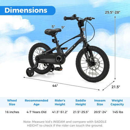 16 Inch Kids Bike Lightweight with 2 Removable Training Wheels for Aged 4 - 7 - 16 inches - Oasis Home Essentials
