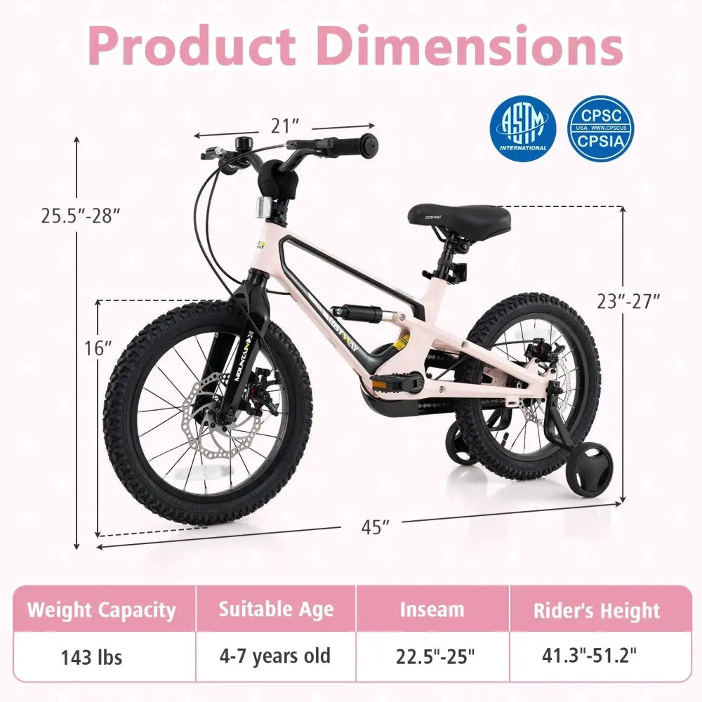 16 Inch Kids Bike Lightweight with Detachable Training Wheels for Aged 4 to 7 - 16 inches - Oasis Home Essentials