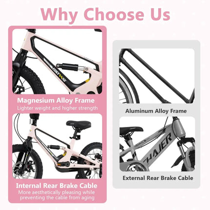 16 Inch Kids Bike Lightweight with Detachable Training Wheels for Aged 4 to 7 - 16 inches - Oasis Home Essentials