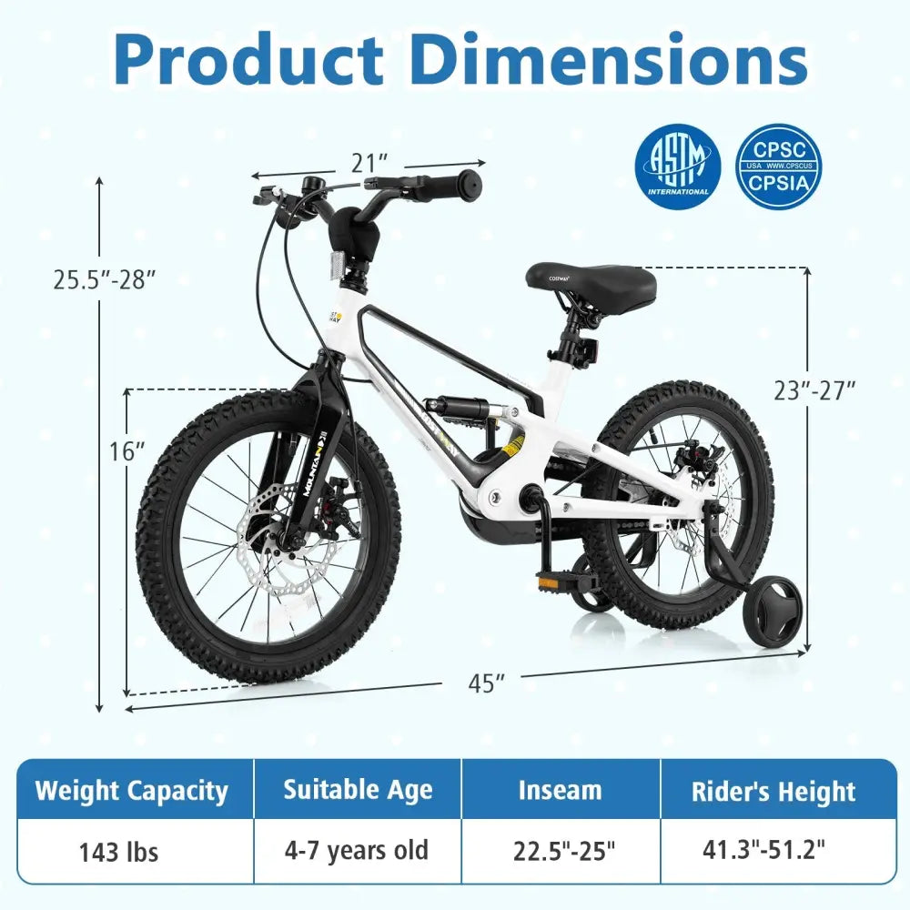 16 Inch Kids Bike Magnesium Alloy Bicycle Adjustable for Aged 4 to 7 - 16 inches - Oasis Home Essentials