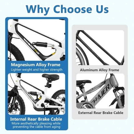 16 Inch Kids Bike Magnesium Alloy Bicycle Adjustable for Aged 4 to 7 - 16 inches - Oasis Home Essentials