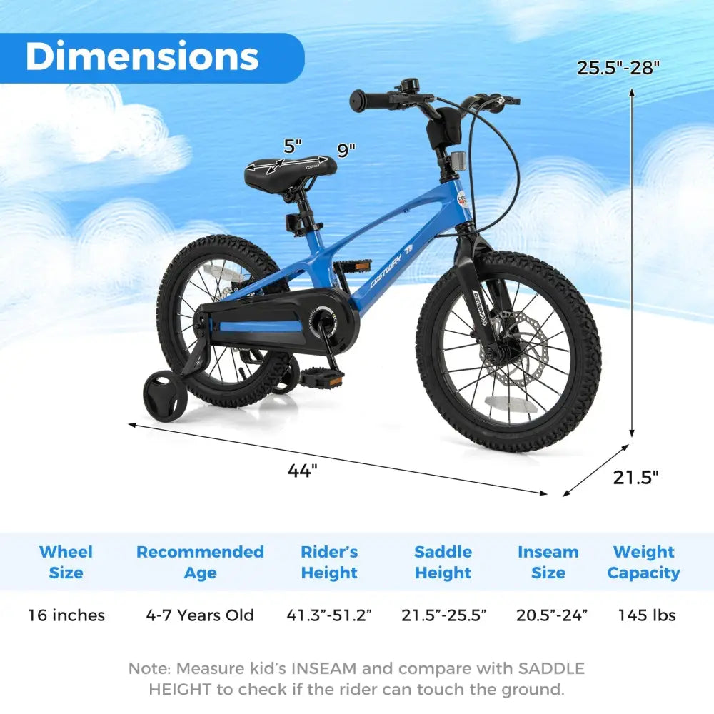 16 Inch Kids Bike Magnesium Alloy Training Bicycle Adjustable for 4 to 7 Years Old - 16 inches - Oasis Home Essentials
