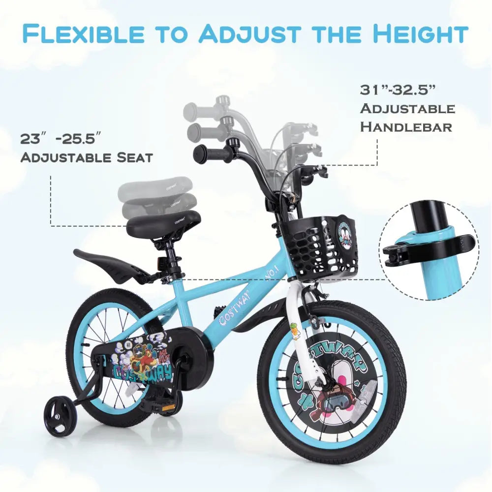 16 Inch Kids Bike with Adjustable Handlebar and Saddle for 4 - 8 Years Old - 16 inches - Oasis Home Essentials