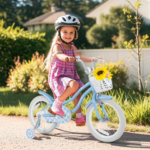 16 Inch Kids Bike with Adjustable Handlebar and Seat for 4-7 Year Old - Light Blue - Kids Bike