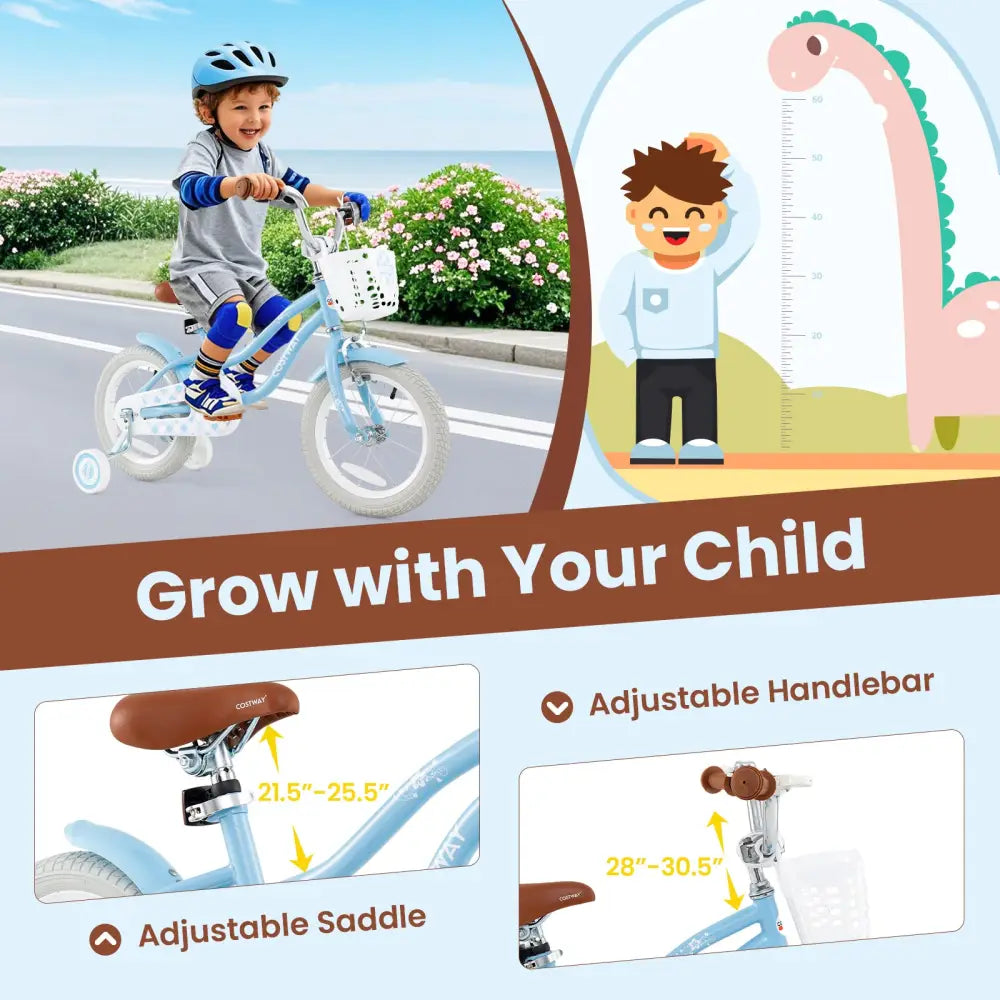16 Inch Kids Bike with Adjustable Handlebar and Seat for 4-7 Year Old - Light Blue - Kids Bike