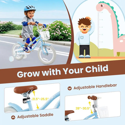 16 Inch Kids Bike with Adjustable Handlebar and Seat for 4 - 7 Year Old - Oasis Home Essentials