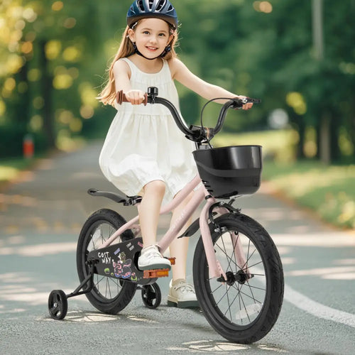 16-Inch Kids Bike with Basket and Adjustable Handlebar for 4-7 Years Old - Pink - Kids Bike