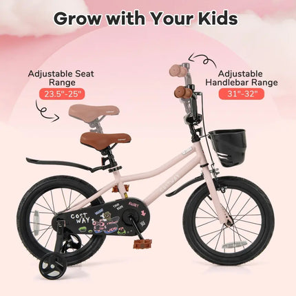 16 - Inch Kids Bike with Basket and Adjustable Handlebar for 4 - 7 Years Old - Oasis Home Essentials