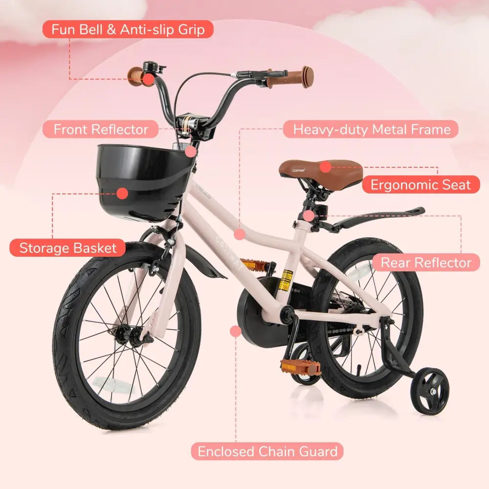 16 - Inch Kids Bike with Basket and Adjustable Handlebar for 4 - 7 Years Old - Oasis Home Essentials