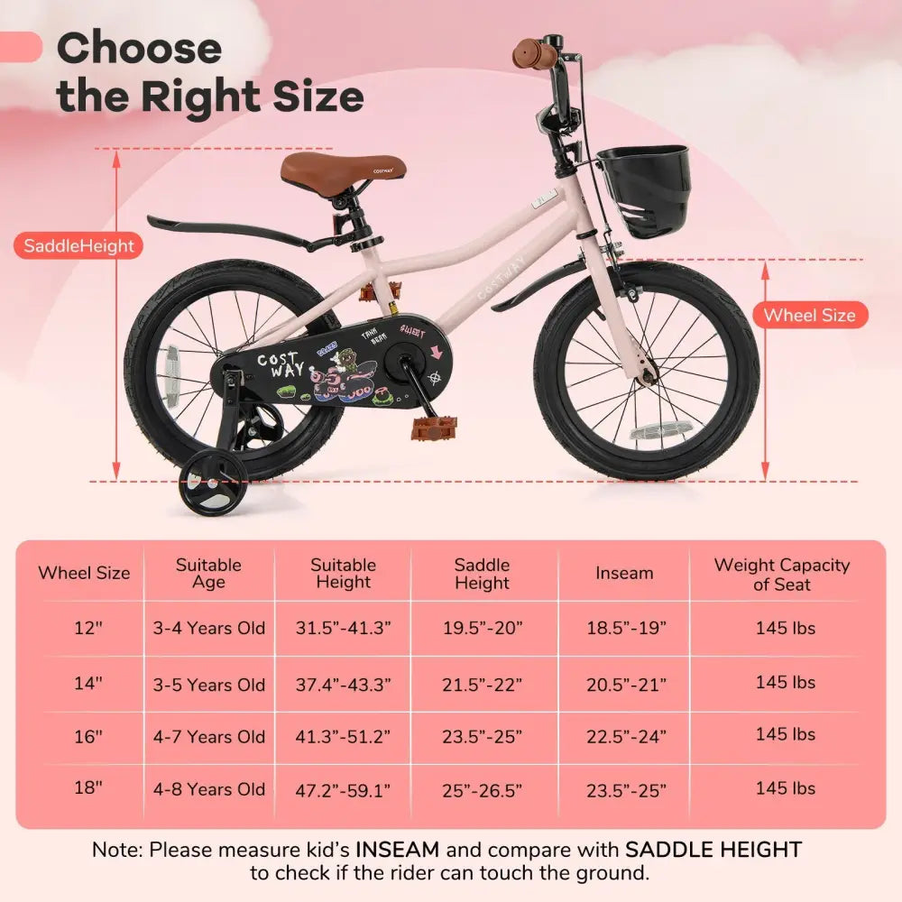 16 - Inch Kids Bike with Basket and Adjustable Handlebar for 4 - 7 Years Old - Oasis Home Essentials
