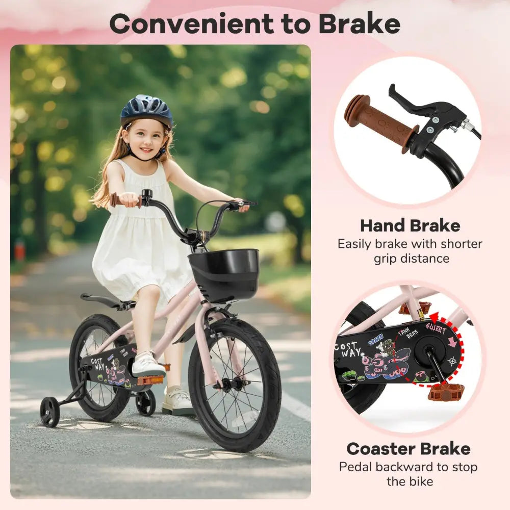 16 - Inch Kids Bike with Basket and Adjustable Handlebar for 4 - 7 Years Old - Oasis Home Essentials