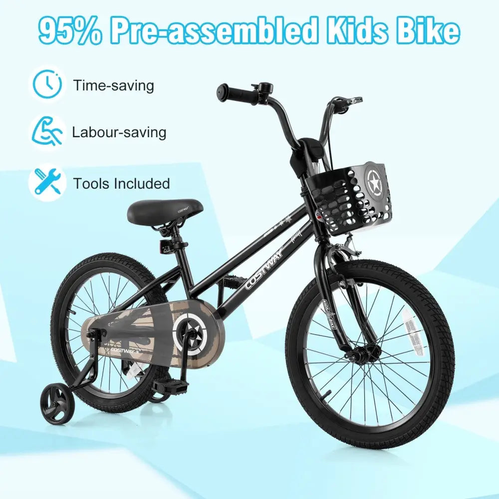 16 Inch Kids Bike with Basket and Training Wheels for Children Aged 4 - 7 Years Old - Oasis Home Essentials