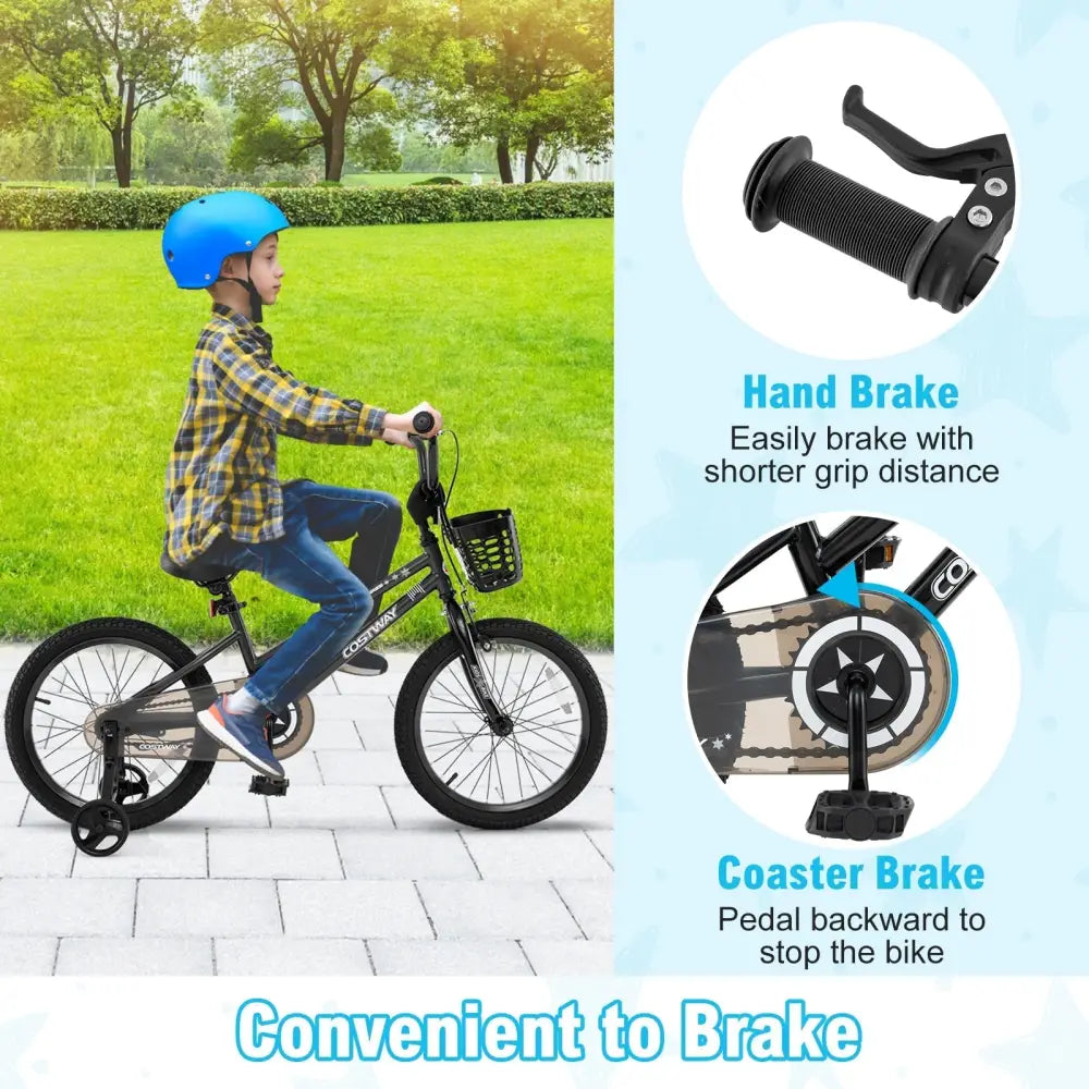 16 Inch Kids Bike with Basket and Training Wheels for Children Aged 4 - 7 Years Old - Oasis Home Essentials