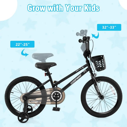 16 Inch Kids Bike with Basket and Training Wheels for Children Aged 4 - 7 Years Old - Oasis Home Essentials