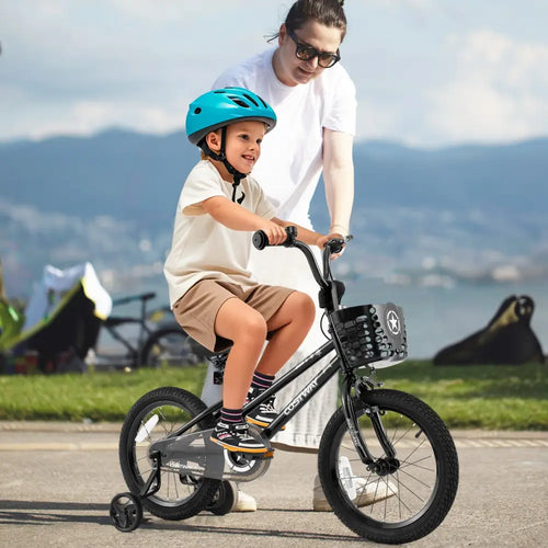 16 Inch Kids Bike with Basket and Training Wheels for Children Aged 4-7 Years Old - Black - Kids Bike